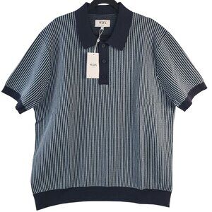 Wax London Turin Polo Shirt Navy Ladder Stripe XXL 100% Cotton Mens Short Sleeve